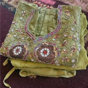 Embellished Olive Green Beaded Tunic